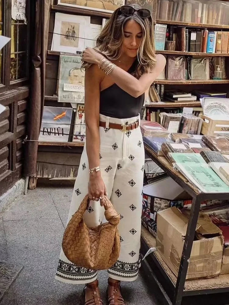 Pantalones Vintage holgados de lino bohemios para mujer, moda de verano 2023, pantalones bordados suaves para mujer, pantalones informales elegantes para mujer