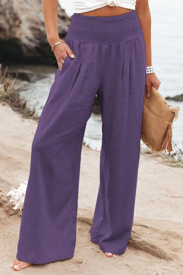 Pantalones casuales de mujer con cordón, cintura media, pierna ancha de playa, primavera y verano, pantalones europeos y americanos