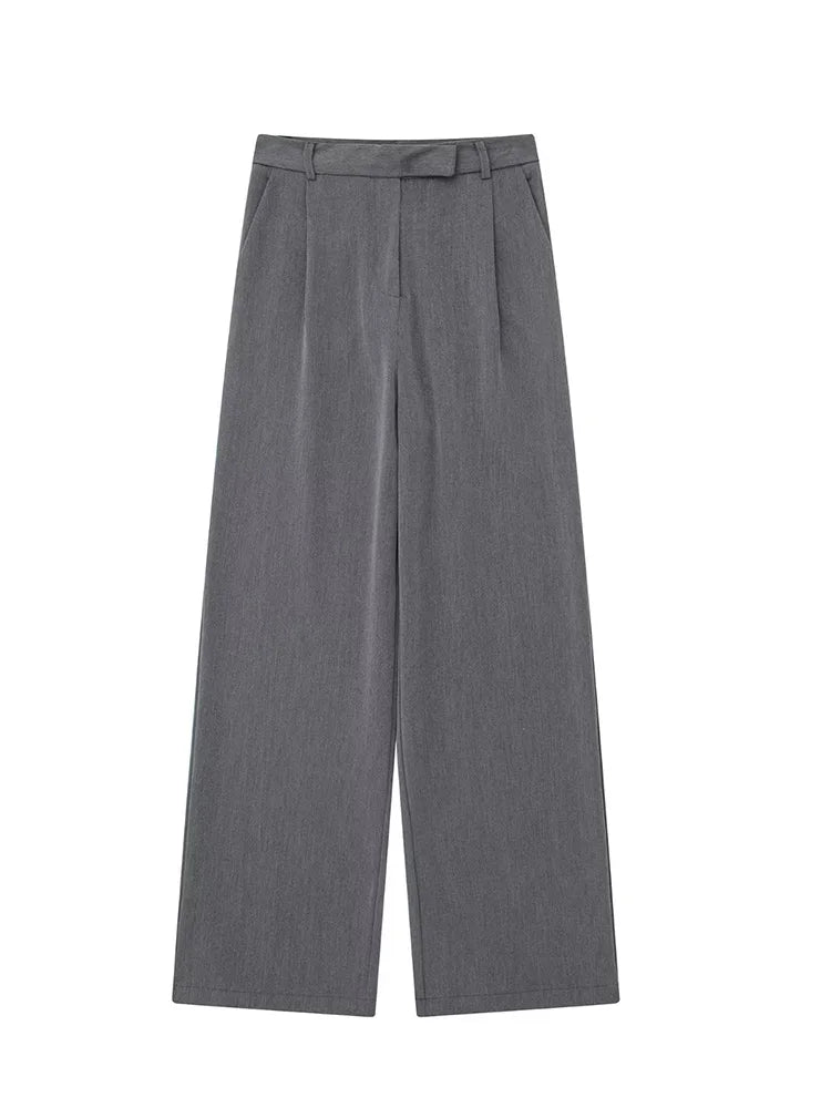 Willshela, Pantalones rectos lisos con cremallera frontal a la moda para mujer, pantalones Vintage de cintura alta de longitud completa para mujer, pantalones elegantes para mujer
