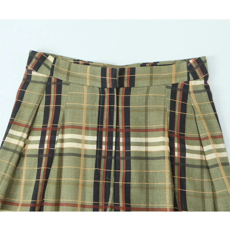 MUJER pantalones holgados a cuadros para mujer, pantalones informales de pierna ancha para mujer, pantalones de talla grande de cintura media para mujer, pantalones plisados Vintage para mujer