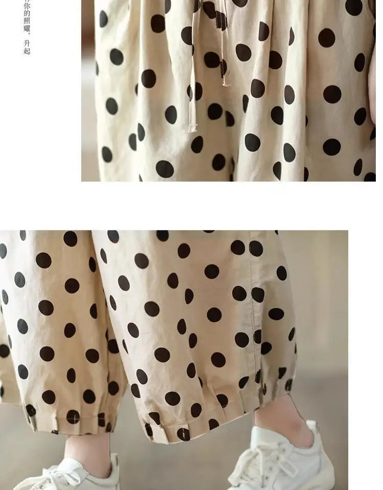 Pantalones de pierna ancha de lunares para mujer, novedad de verano, pantalones cortos informales finos y sueltos