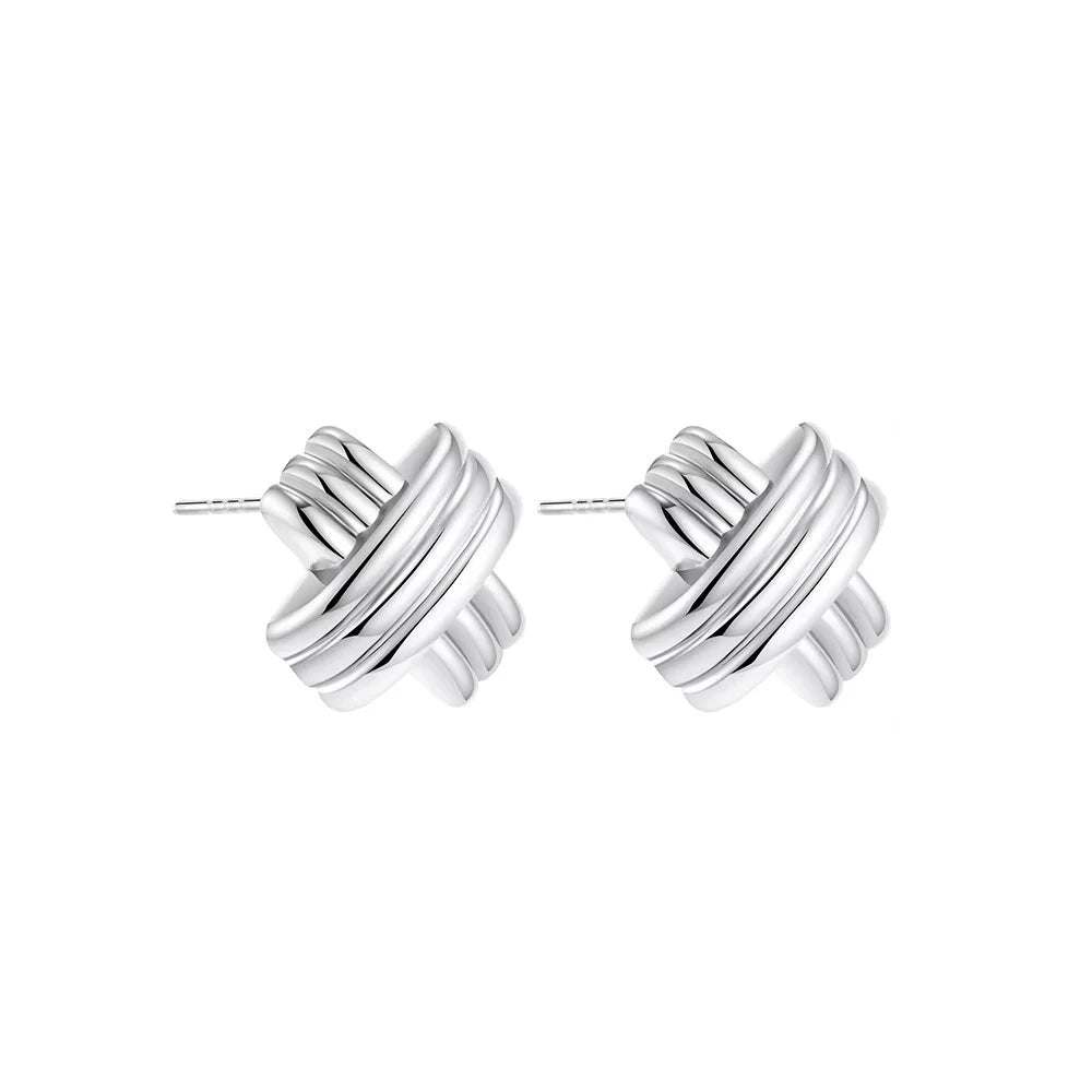 Pendientes de nudo torcido circulares multicapa de acero inoxidable a la moda para mujer, pendientes llamativos chapados en oro con textura de colores mezclados, bisutería