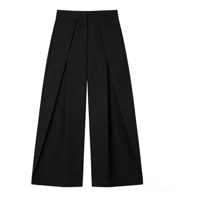 Pantalones anchos plisados HXAO para mujer, pantalones de traje holgados para mujer, pantalones beige de cintura alta para oficina y trabajo, pantalones de pierna ancha oversize para primavera