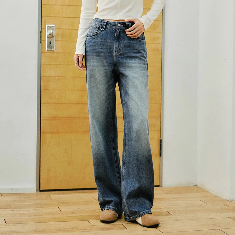 Semir Retro Jeans mujeres 2026 primavera Lyocell mezcla pierna ancha hasta el suelo cubierta de cadera pierna alargamiento pantalones de moda