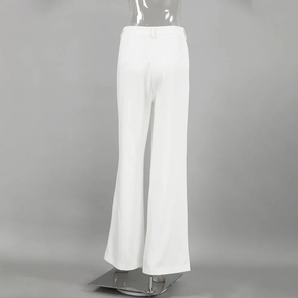 Pantalones de pierna ancha blancos ligeros de lujo para mujer, pantalones de pierna recta de cintura alta con temperamento versátil para ir al trabajo y ocio, primavera y otoño
