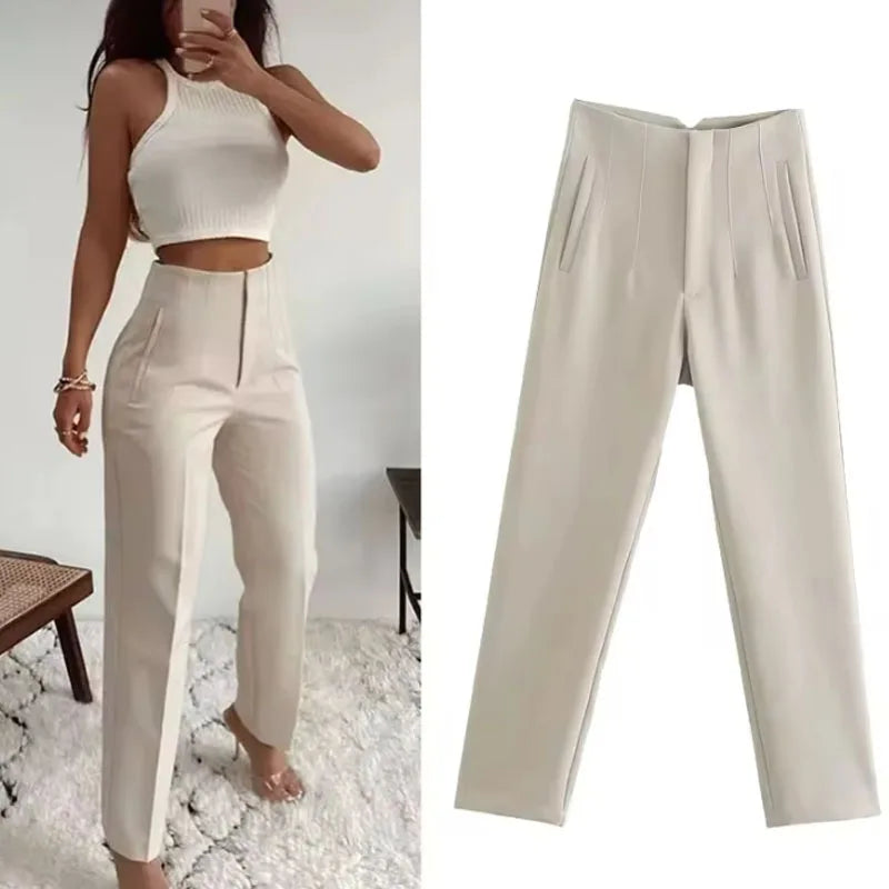 Koekop Trajes de oficina Pantalones lápiz Negro Rosa Blanco Pantalones de mujer Ropa de oficina de moda Pantalones de cintura alta para mujer Pantalones formales