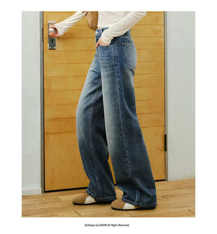 Semir Retro Jeans mujeres 2026 primavera Lyocell mezcla pierna ancha hasta el suelo cubierta de cadera pierna alargamiento pantalones de moda