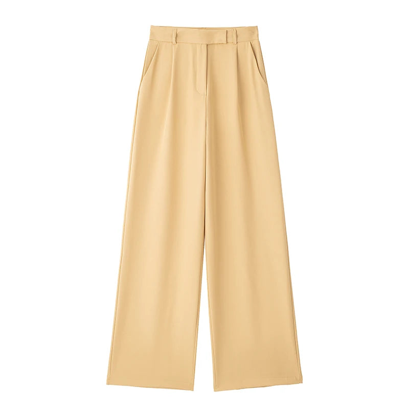 Willshela, Pantalones rectos lisos con cremallera frontal a la moda para mujer, pantalones Vintage de cintura alta de longitud completa para mujer, pantalones elegantes para mujer