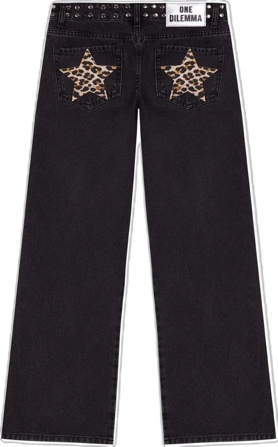 Y2k One Dilemma pantalones vaqueros con estampado de leopardo y estrellas, pantalones vaqueros de pierna ancha, ropa de calle, pantalones vaqueros holgados de cintura alta, ropa gótica Harajuku para mujer