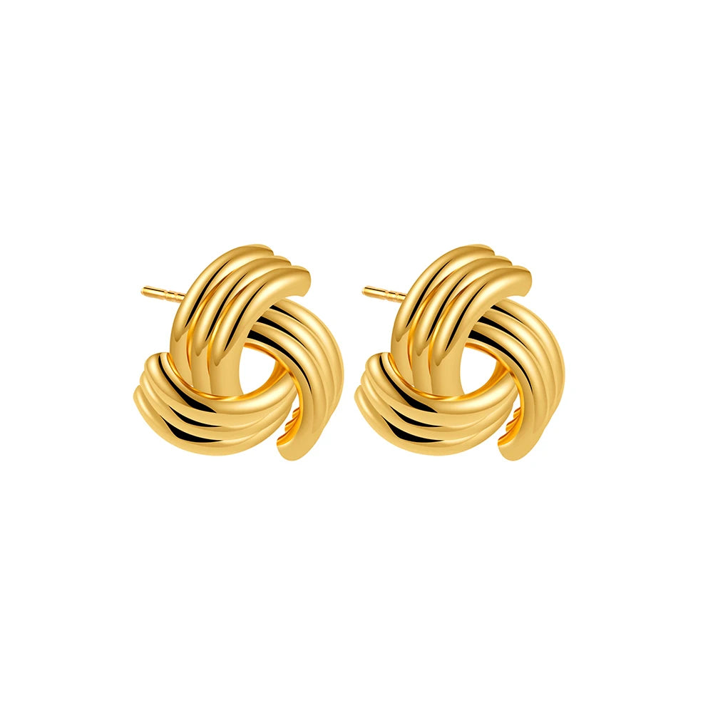 Pendientes de nudo torcido circulares multicapa de acero inoxidable a la moda para mujer, pendientes llamativos chapados en oro con textura de colores mezclados, bisutería