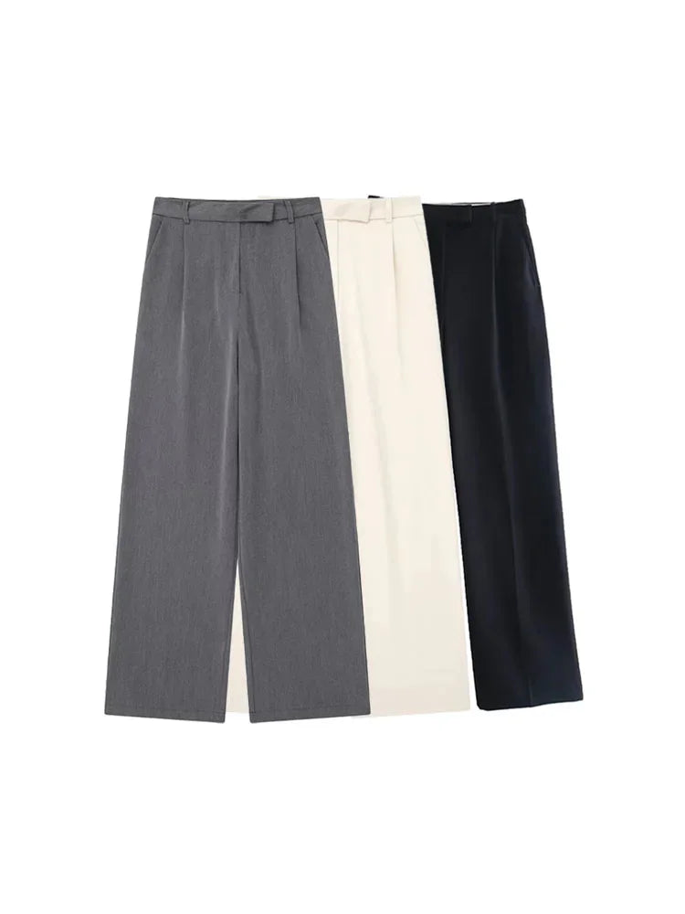 Willshela, Pantalones rectos lisos con cremallera frontal a la moda para mujer, pantalones Vintage de cintura alta de longitud completa para mujer, pantalones elegantes para mujer