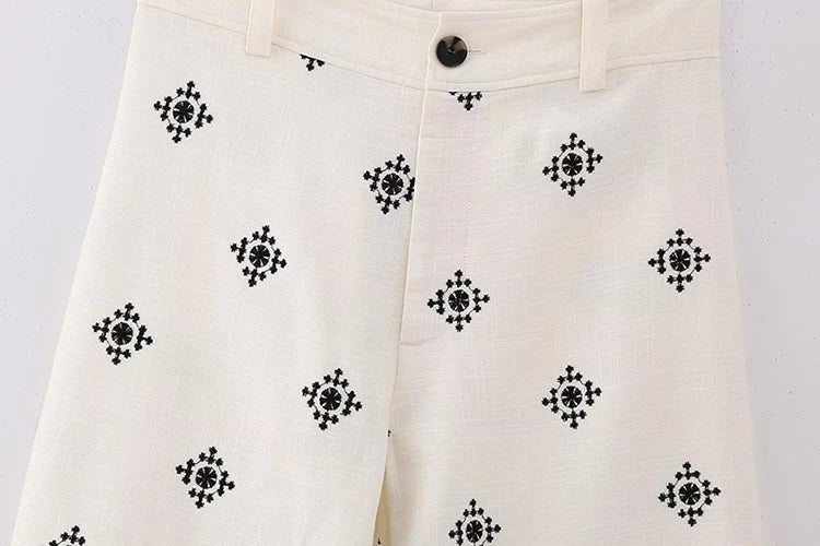 Pantalones Vintage holgados de lino bohemios para mujer, moda de verano 2023, pantalones bordados suaves para mujer, pantalones informales elegantes para mujer