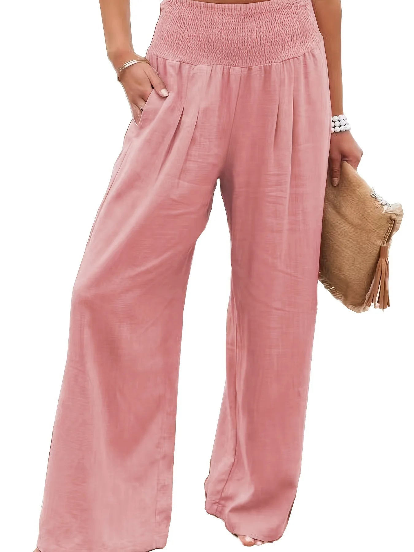 Pantalones casuales de mujer con cordón, cintura media, pierna ancha de playa, primavera y verano, pantalones europeos y americanos