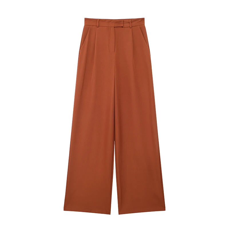 Willshela, Pantalones rectos lisos con cremallera frontal a la moda para mujer, pantalones Vintage de cintura alta de longitud completa para mujer, pantalones elegantes para mujer
