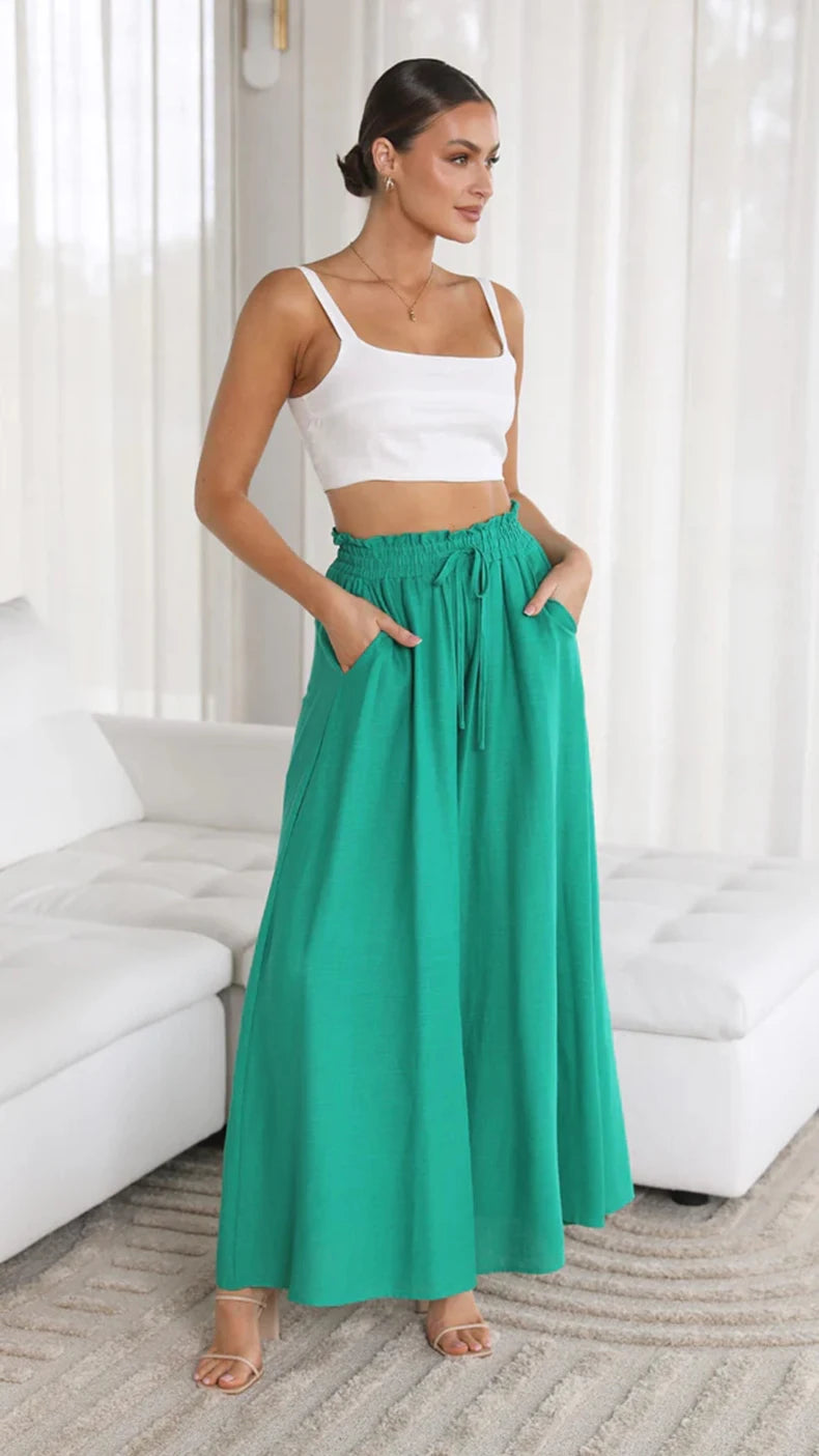 Pantalones de pierna ancha de verano para mujer con cintura elástica