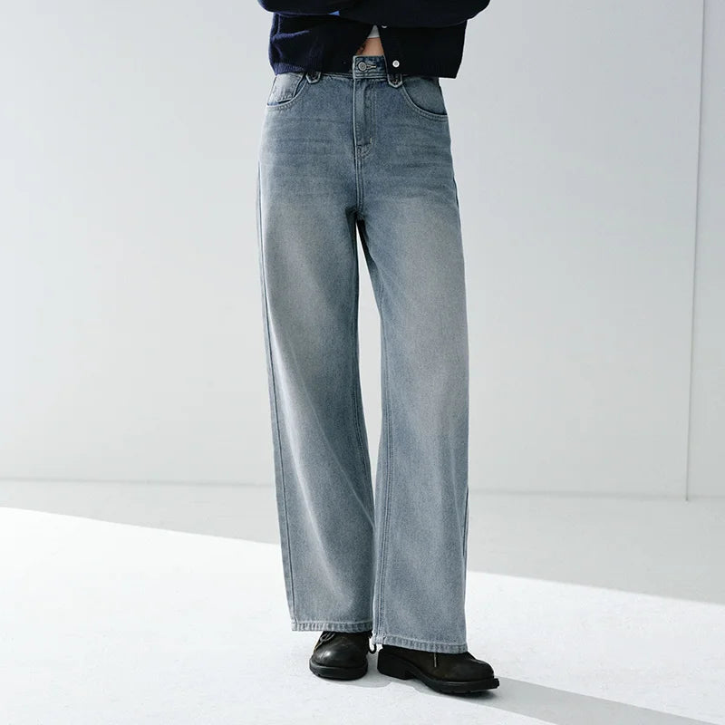 Semir Retro Jeans mujeres 2026 primavera Lyocell mezcla pierna ancha hasta el suelo cubierta de cadera pierna alargamiento pantalones de moda