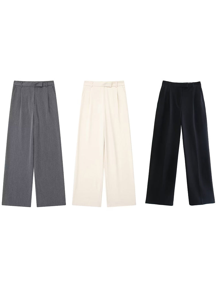 Willshela, Pantalones rectos lisos con cremallera frontal a la moda para mujer, pantalones Vintage de cintura alta de longitud completa para mujer, pantalones elegantes para mujer