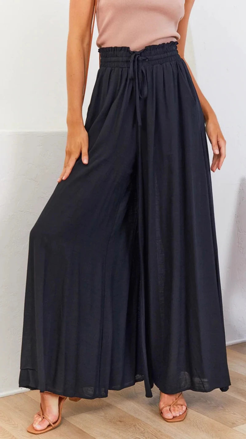 Pantalones de pierna ancha de verano para mujer con cintura elástica