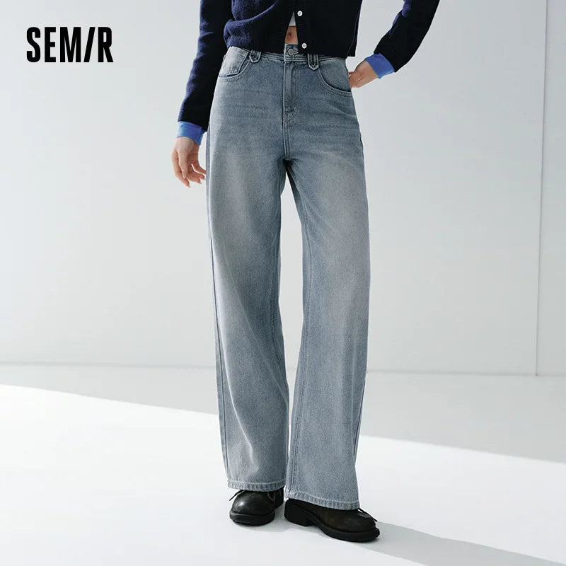 Semir Retro Jeans mujeres 2026 primavera Lyocell mezcla pierna ancha hasta el suelo cubierta de cadera pierna alargamiento pantalones de moda