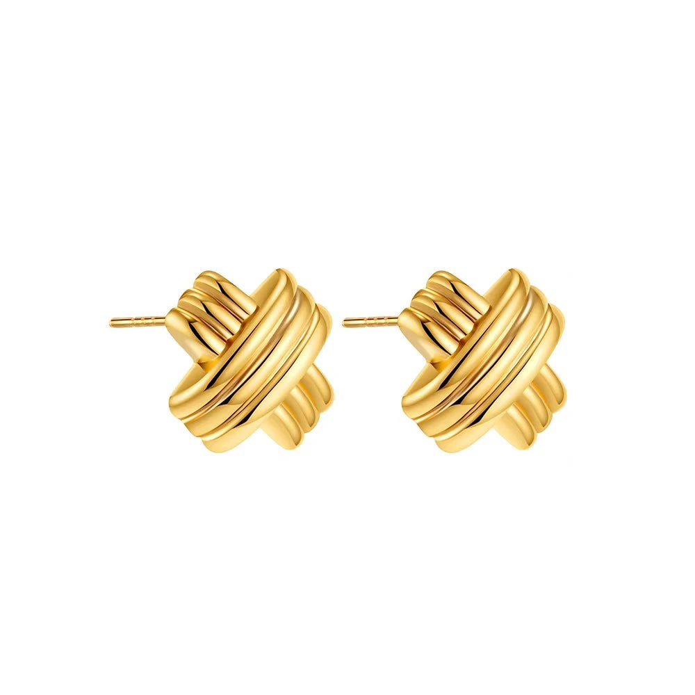 Pendientes de nudo torcido circulares multicapa de acero inoxidable a la moda para mujer, pendientes llamativos chapados en oro con textura de colores mezclados, bisutería