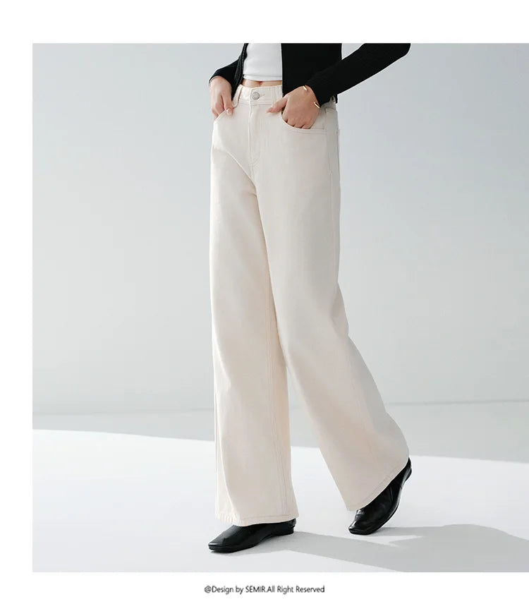 Semir Retro Jeans mujeres 2026 primavera Lyocell mezcla pierna ancha hasta el suelo cubierta de cadera pierna alargamiento pantalones de moda