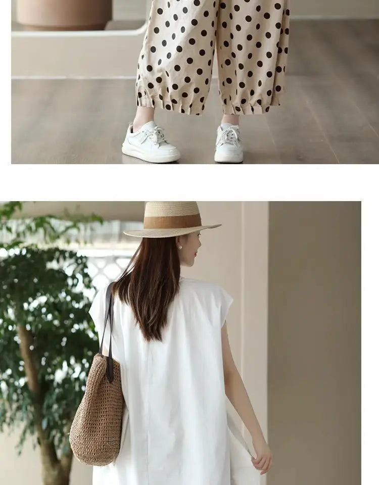 Pantalones de pierna ancha de lunares para mujer, novedad de verano, pantalones cortos informales finos y sueltos