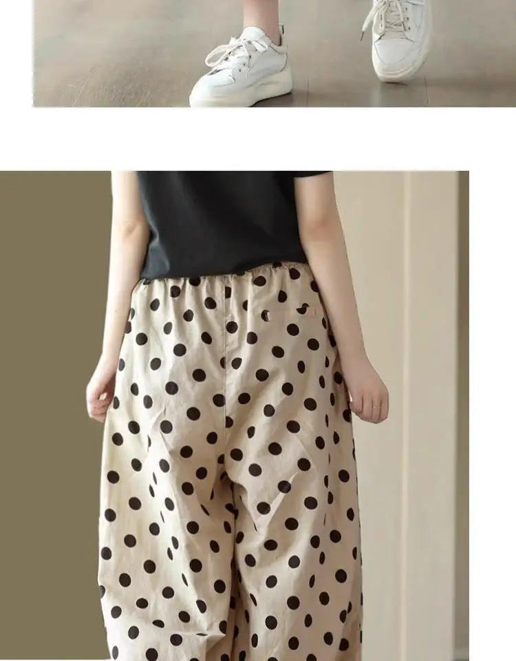 Pantalones de pierna ancha de lunares para mujer, novedad de verano, pantalones cortos informales finos y sueltos