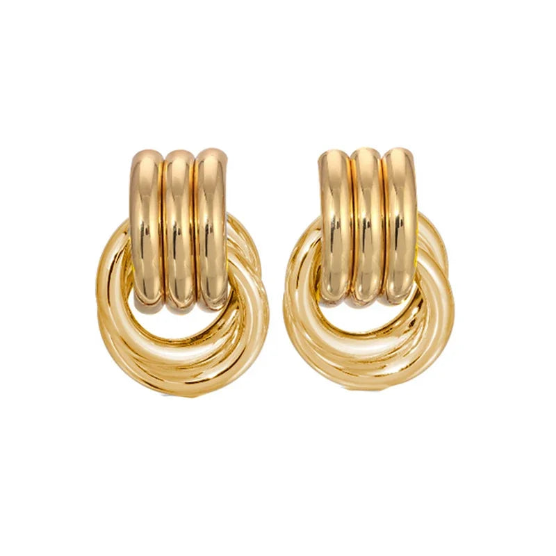 Pendientes de nudo torcido circulares multicapa de acero inoxidable a la moda para mujer, pendientes llamativos chapados en oro con textura de colores mezclados, bisutería