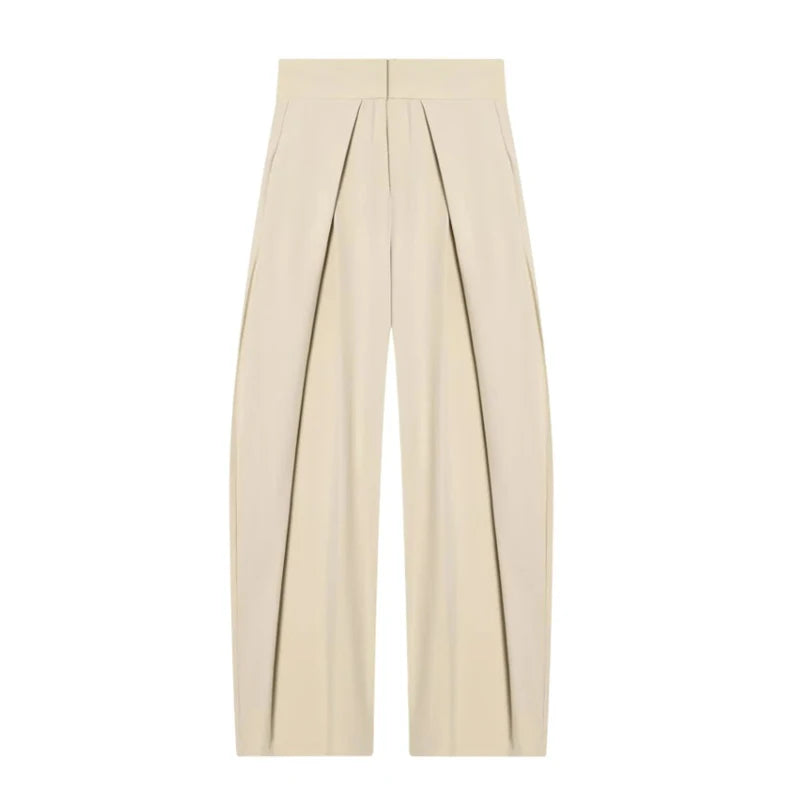 Pantalones anchos plisados HXAO para mujer, pantalones de traje holgados para mujer, pantalones beige de cintura alta para oficina y trabajo, pantalones de pierna ancha oversize para primavera