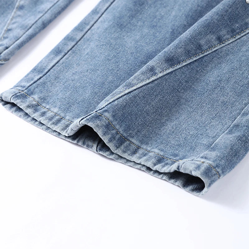 Moda mujer diamante estrella azul Jeans cintura alta bolsillos cremallera pierna ancha Denim pantalón 2026 primavera señora calle todo-fósforo pantalón