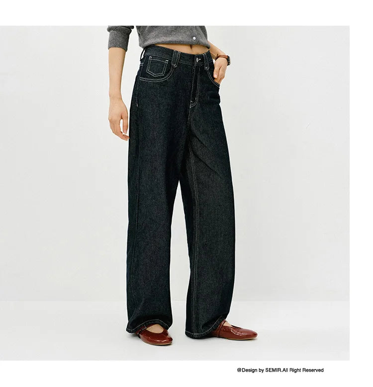 Semir Retro Jeans mujeres 2026 primavera Lyocell mezcla pierna ancha hasta el suelo cubierta de cadera pierna alargamiento pantalones de moda