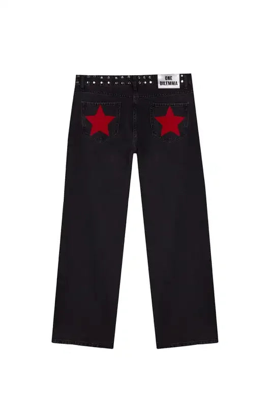 Y2k One Dilemma pantalones vaqueros con estampado de leopardo y estrellas, pantalones vaqueros de pierna ancha, ropa de calle, pantalones vaqueros holgados de cintura alta, ropa gótica Harajuku para mujer