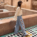 Moda mujer diamante estrella azul Jeans cintura alta bolsillos cremallera pierna ancha Denim pantalón 2026 primavera señora calle todo-fósforo pantalón