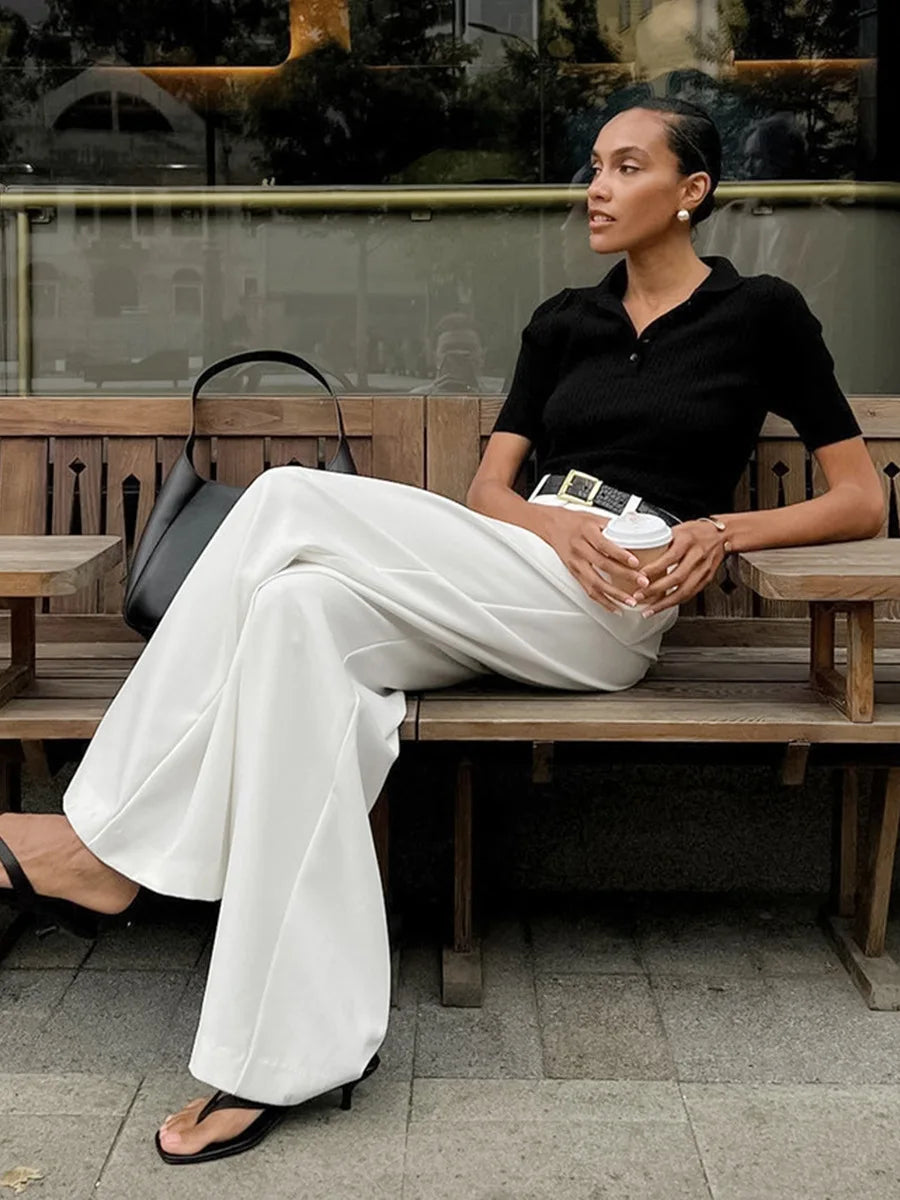 Pantalones de pierna ancha blancos ligeros de lujo para mujer, pantalones de pierna recta de cintura alta con temperamento versátil para ir al trabajo y ocio, primavera y otoño